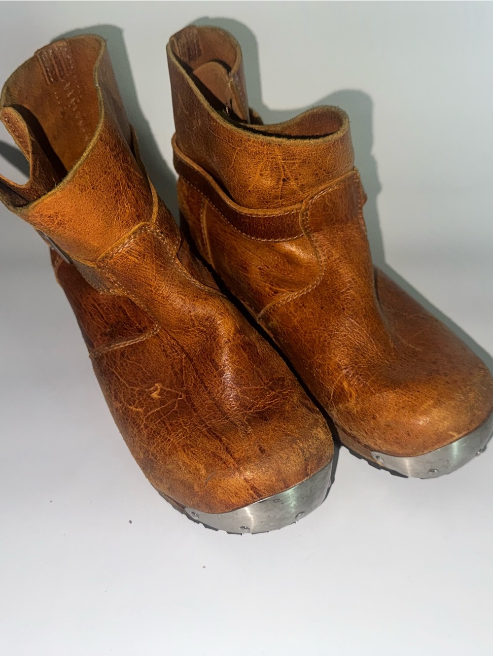 Sanita Brown Leather Moto Ankle Boots with Metal Toe